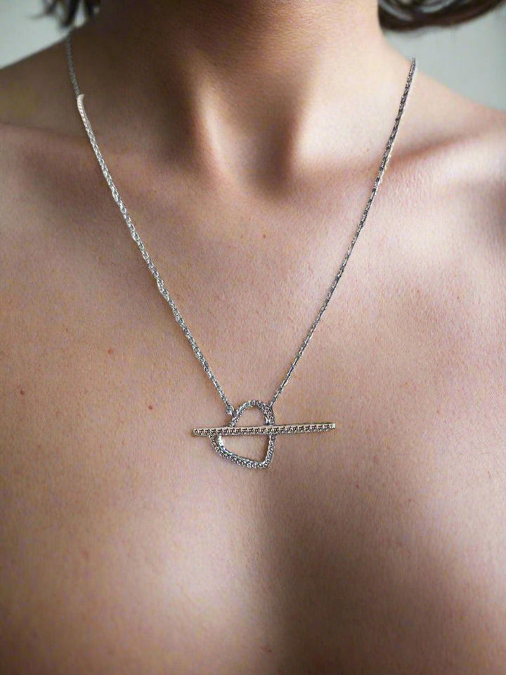 Modern Heart Toggle Crystal Necklace