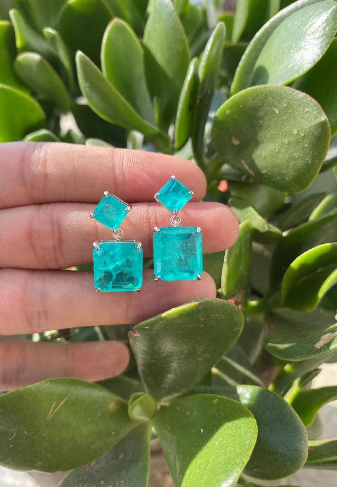 Dual-Tone Blue Crystal Drop Earrings