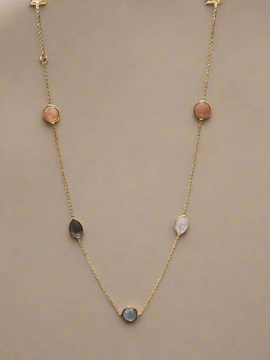 Multi-Stone Station Necklace  with Rose Quartz and Labradorite