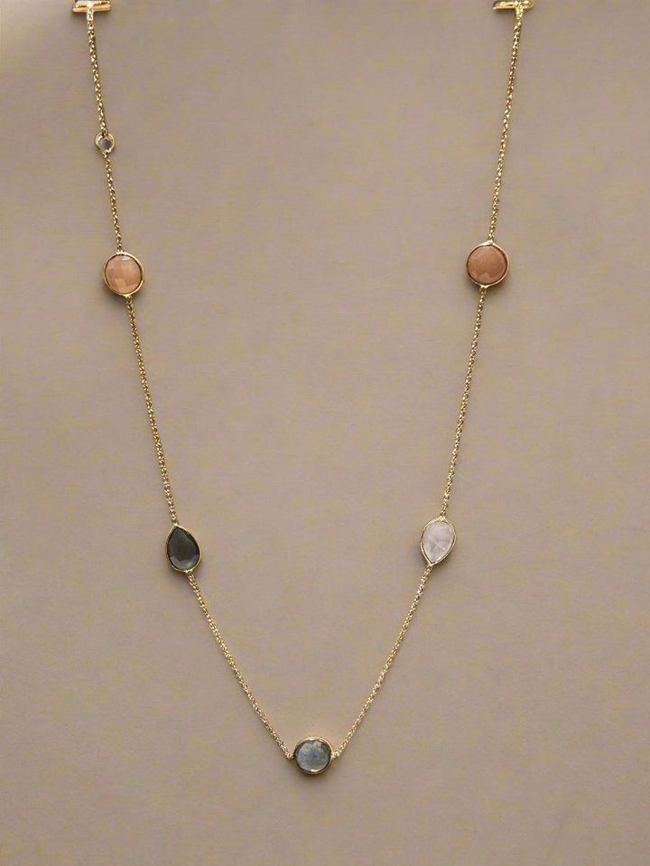 Multi-Stone Station Necklace  with Rose Quartz and Labradorite