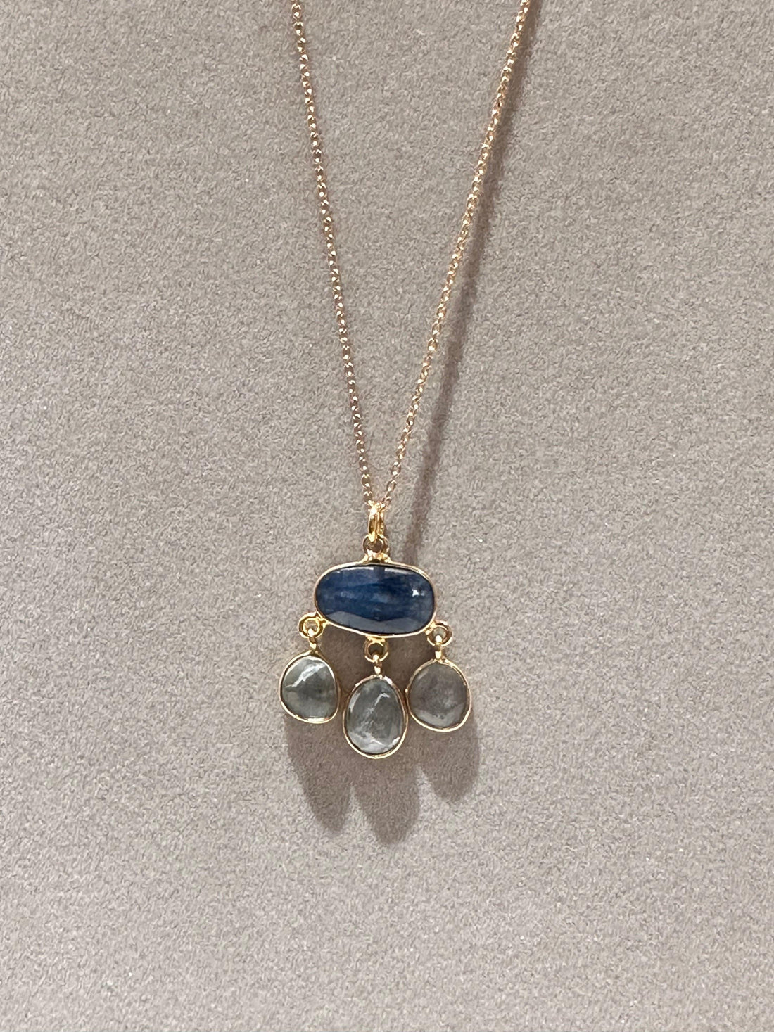 Natural Kyanite and Moonstone Cascade Pendant Necklace