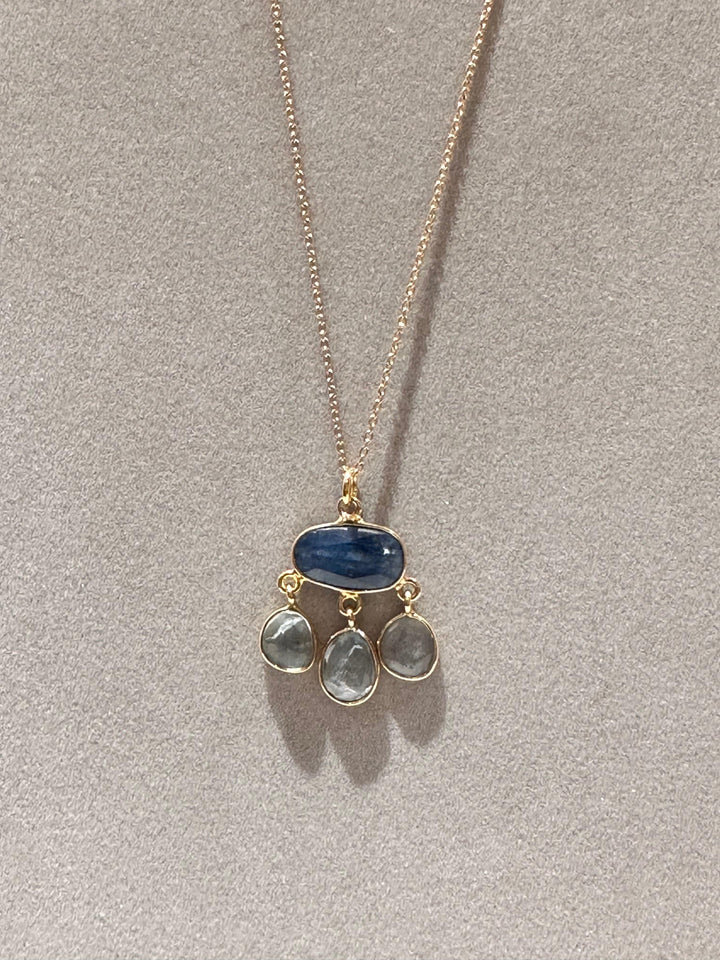 Natural Kyanite and Moonstone Cascade Pendant Necklace