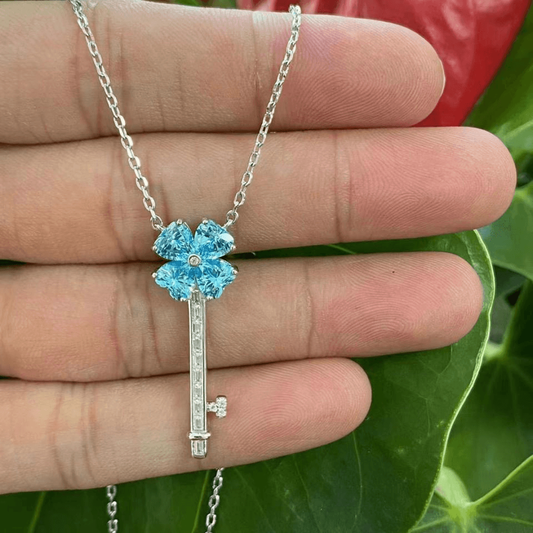 Enchanting  Blue Crystal Key Necklace