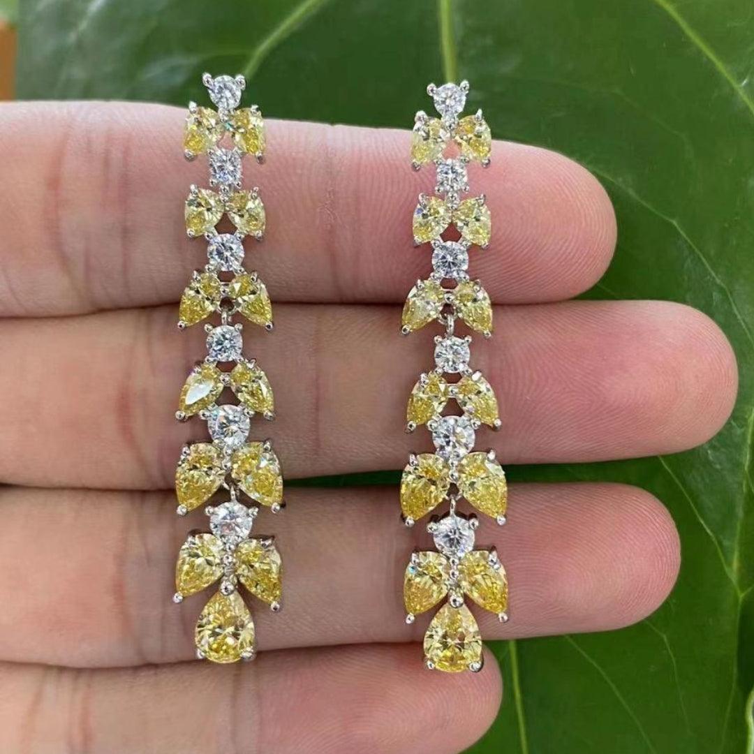 Luxury Canary Yellow Crystal Cascade Drop Earrings