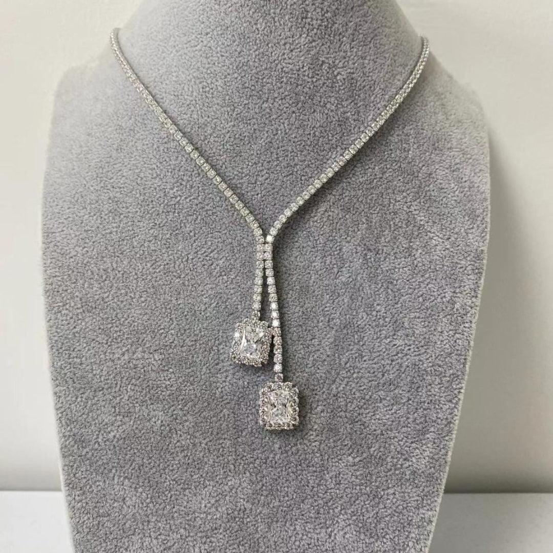 Dual Square Crystal Lariat Necklace