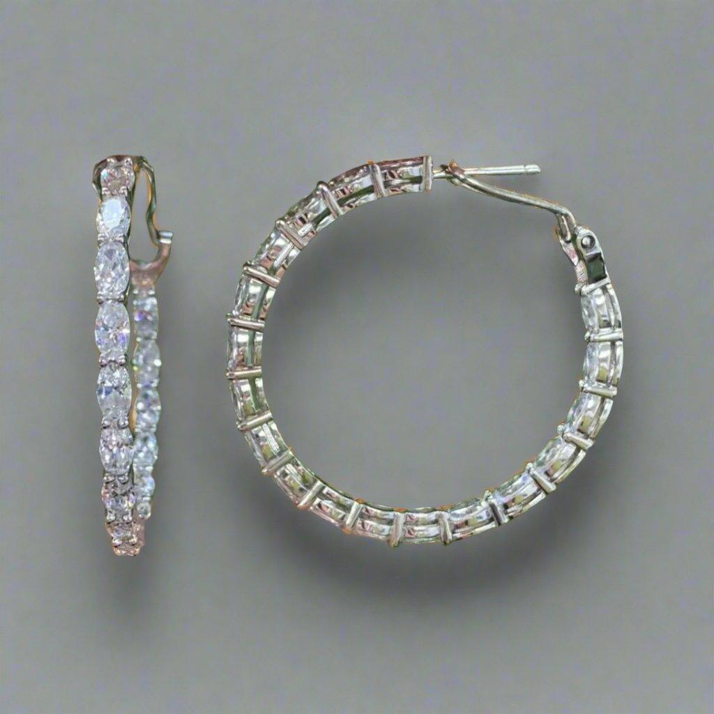 Crystal Embellished Silver-Toned Hoop Earrings