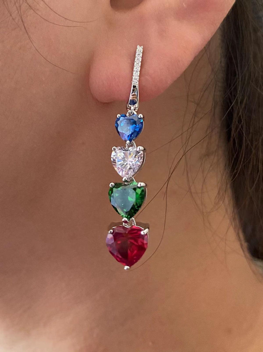 Rainbow Hearts Cascade Earrings