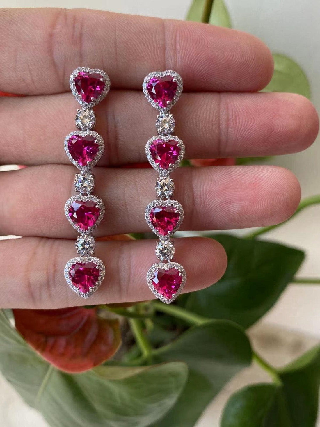 Ruby  Red Romance Heart Drop Earrings