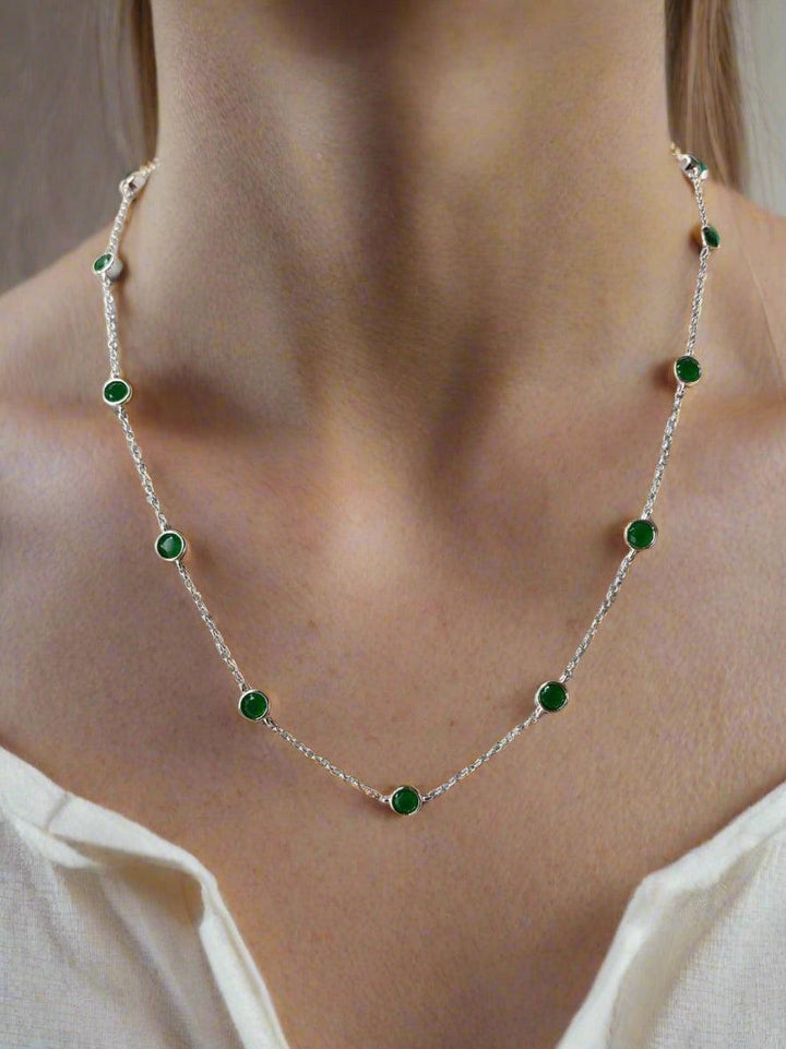 Station Necklace with Green Gemstone Accents