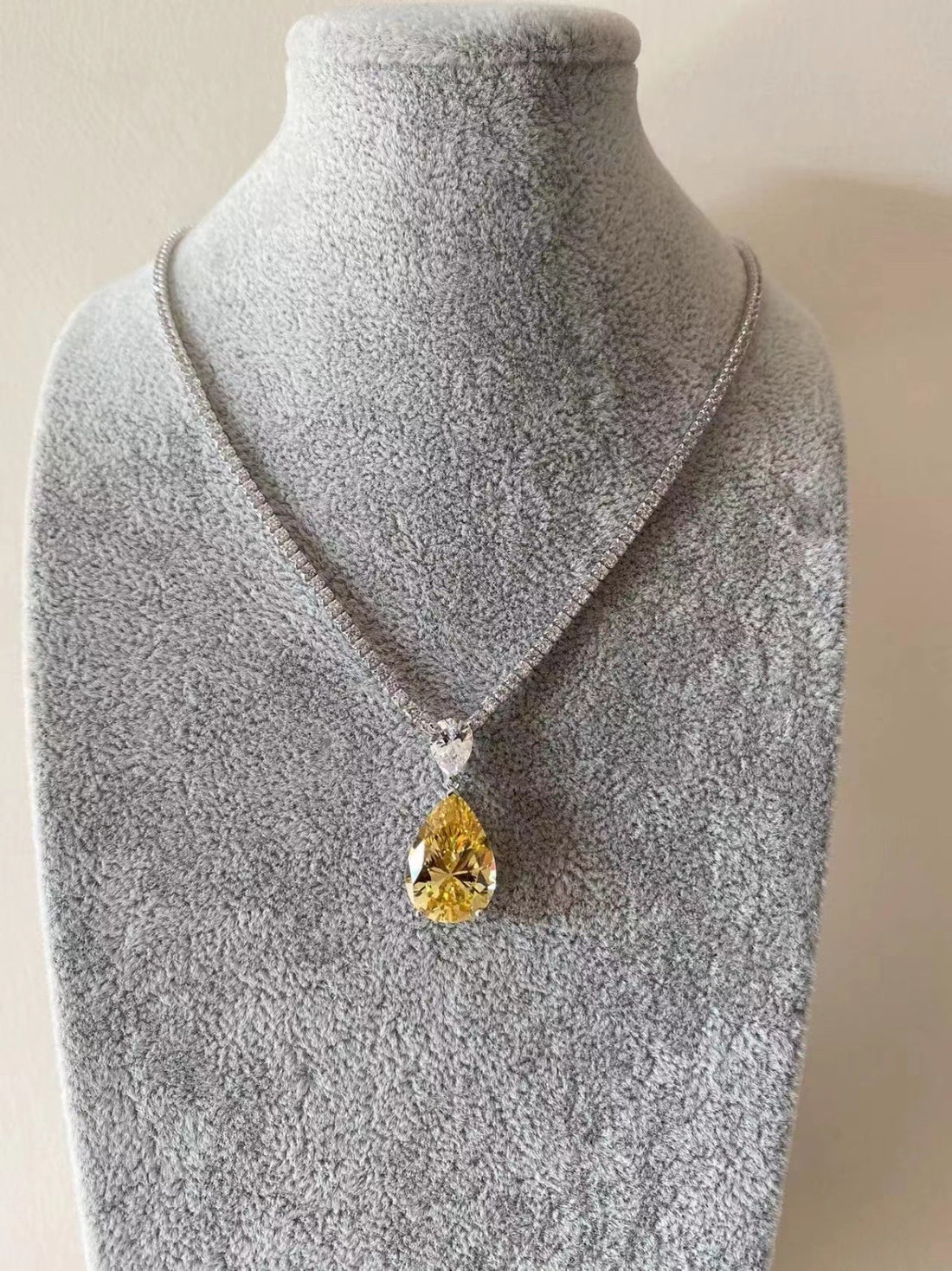 Sunshine Teardrop Pendant Necklace - Silver Chain with Yellow Citrine Crystal