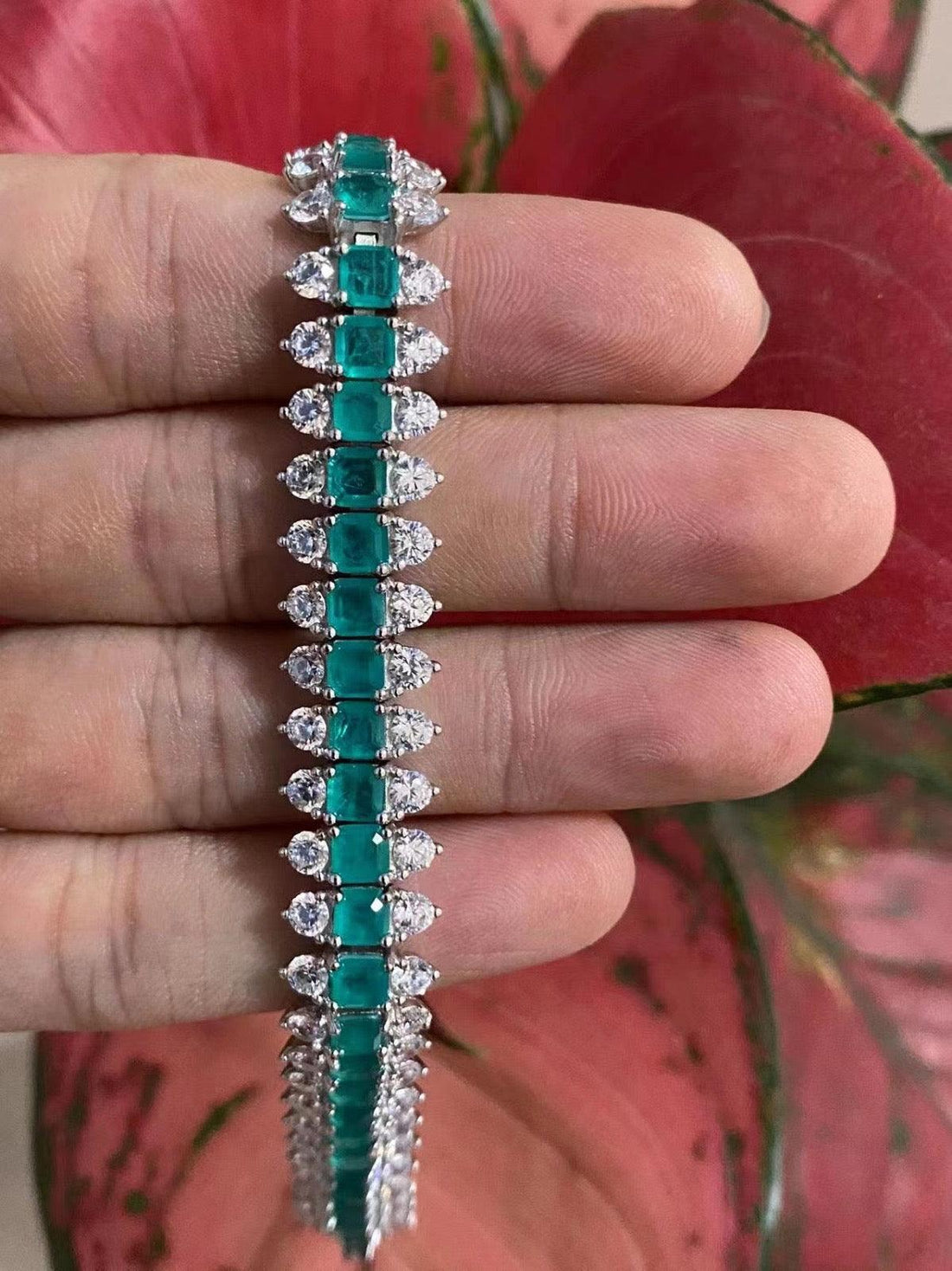 Teal Emerald-Cut Tennis Bracelet