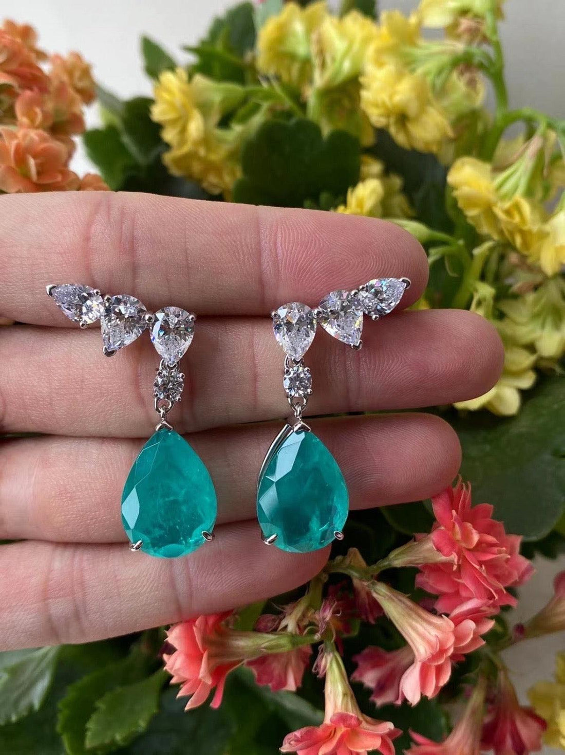 Teal Teardrop Dangle Earrings