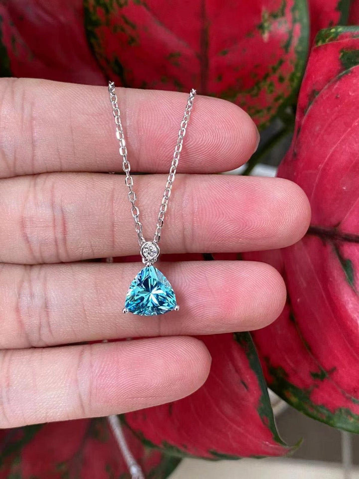 Triangular Aqua Crystal Pendant Necklace