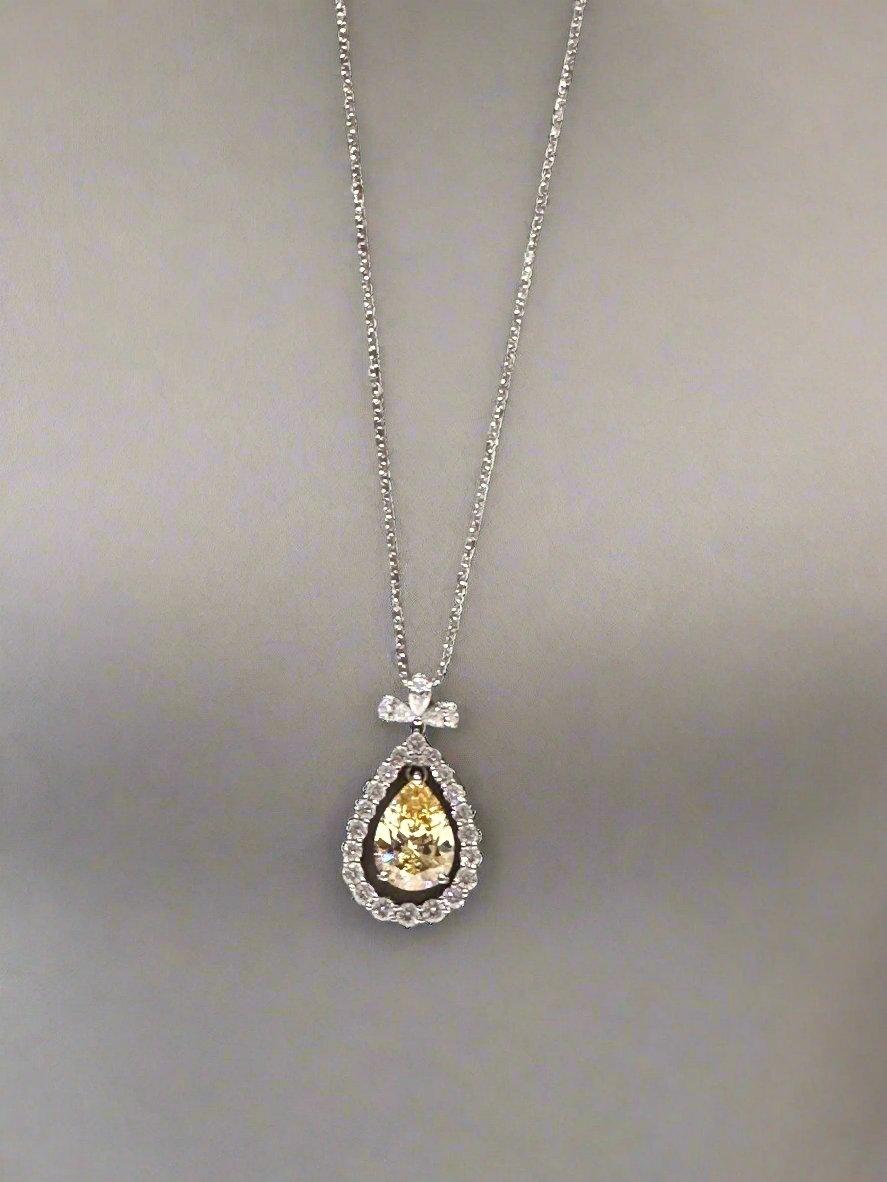 Crystal Teardrop Pendant Necklace with Crystal Halo