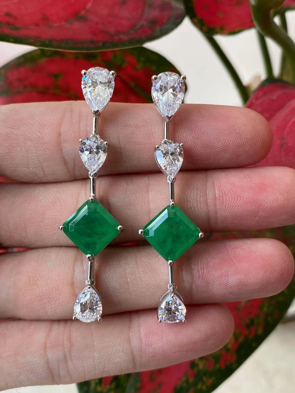 Elegant Emerald Drop Earrings with Crystal Accents