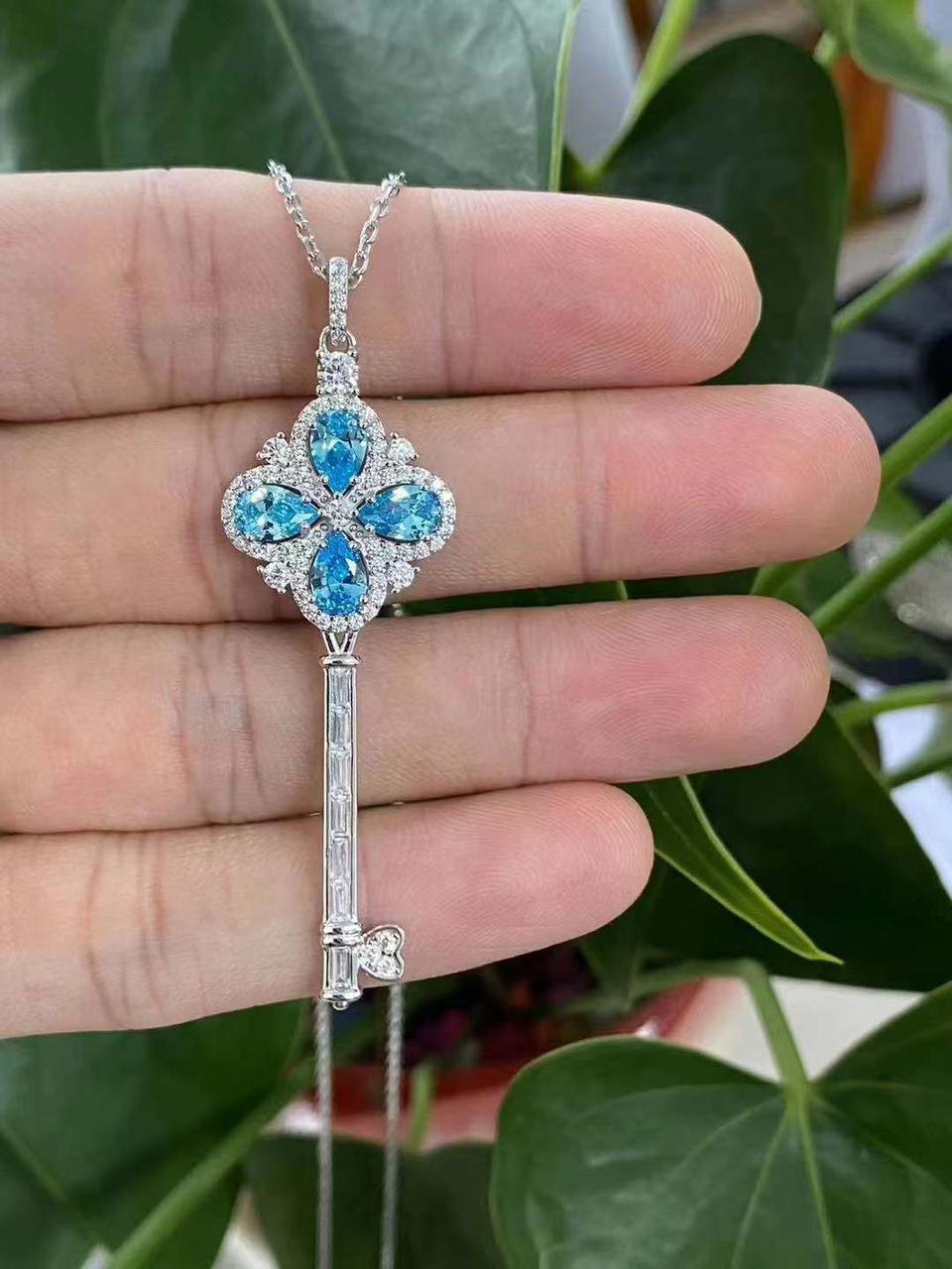 Lucky Green Clover Key Necklace