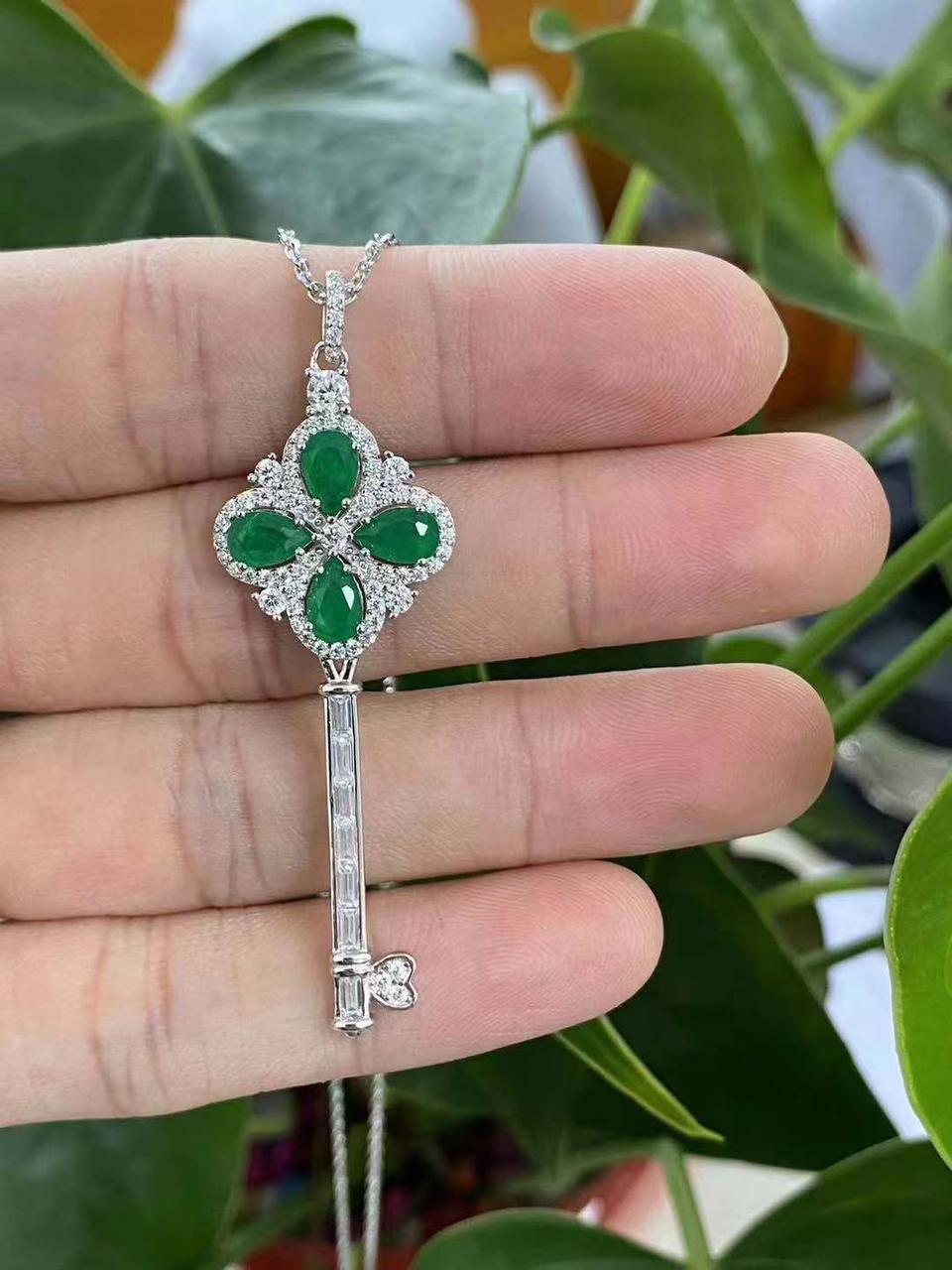 Lucky Green Clover Key Necklace