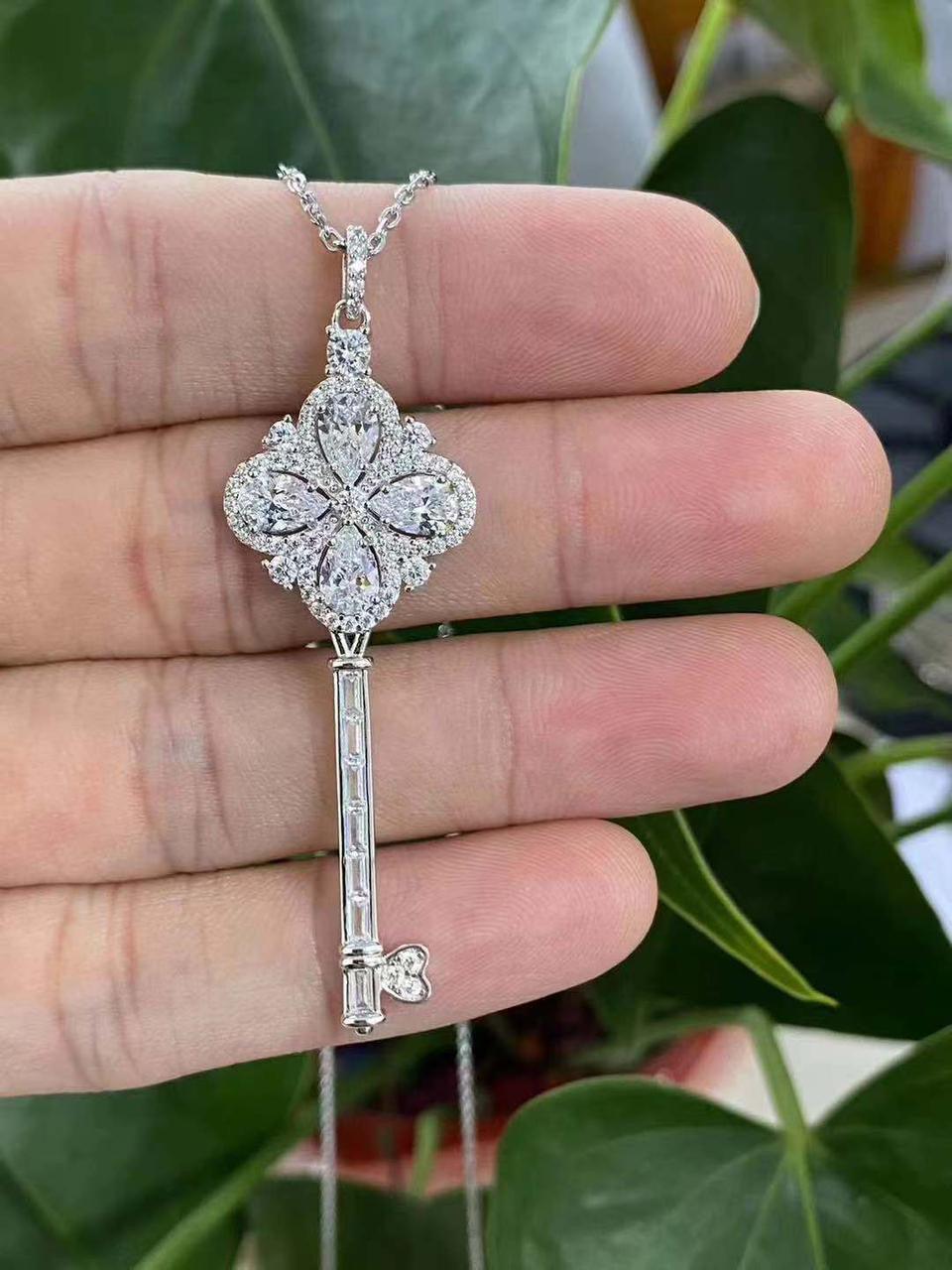 Lucky Green Clover Key Necklace