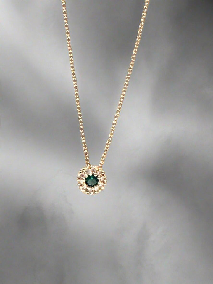 Green Stone Halo Pendant Necklace