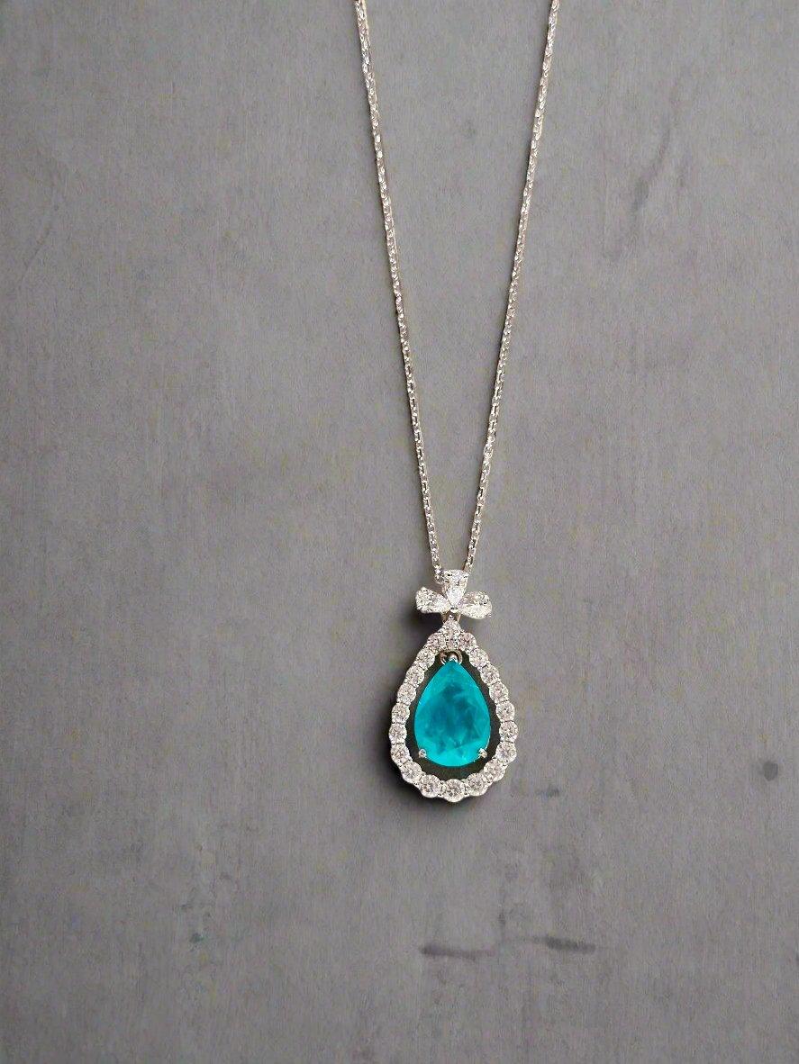 Crystal Teardrop Pendant Necklace with Crystal Halo