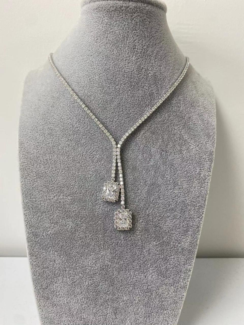 Dual Square Crystal Lariat Necklace