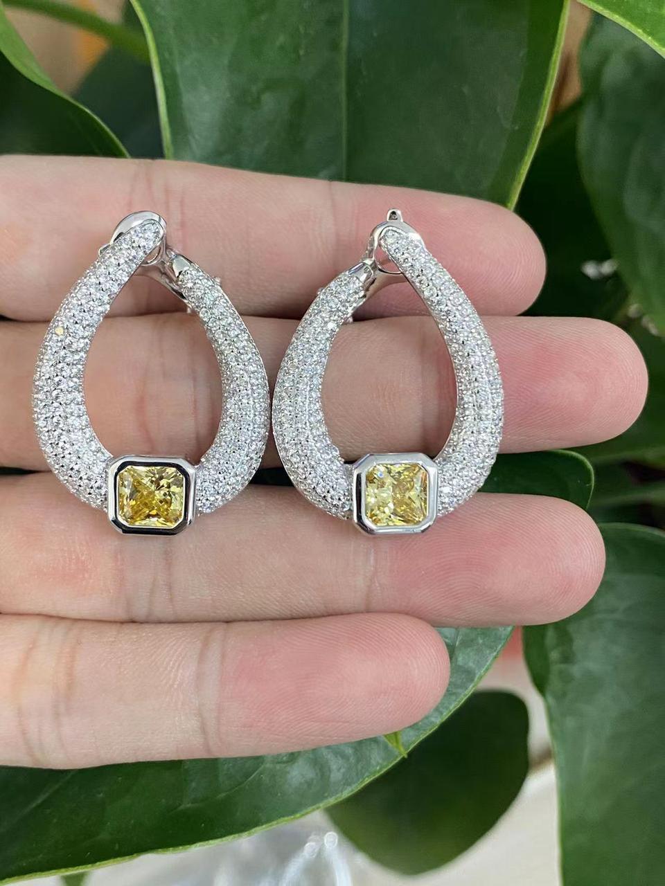 Teardrop Crystal Hoop Earrings with Emerald Accent - Available in Multiple Colors