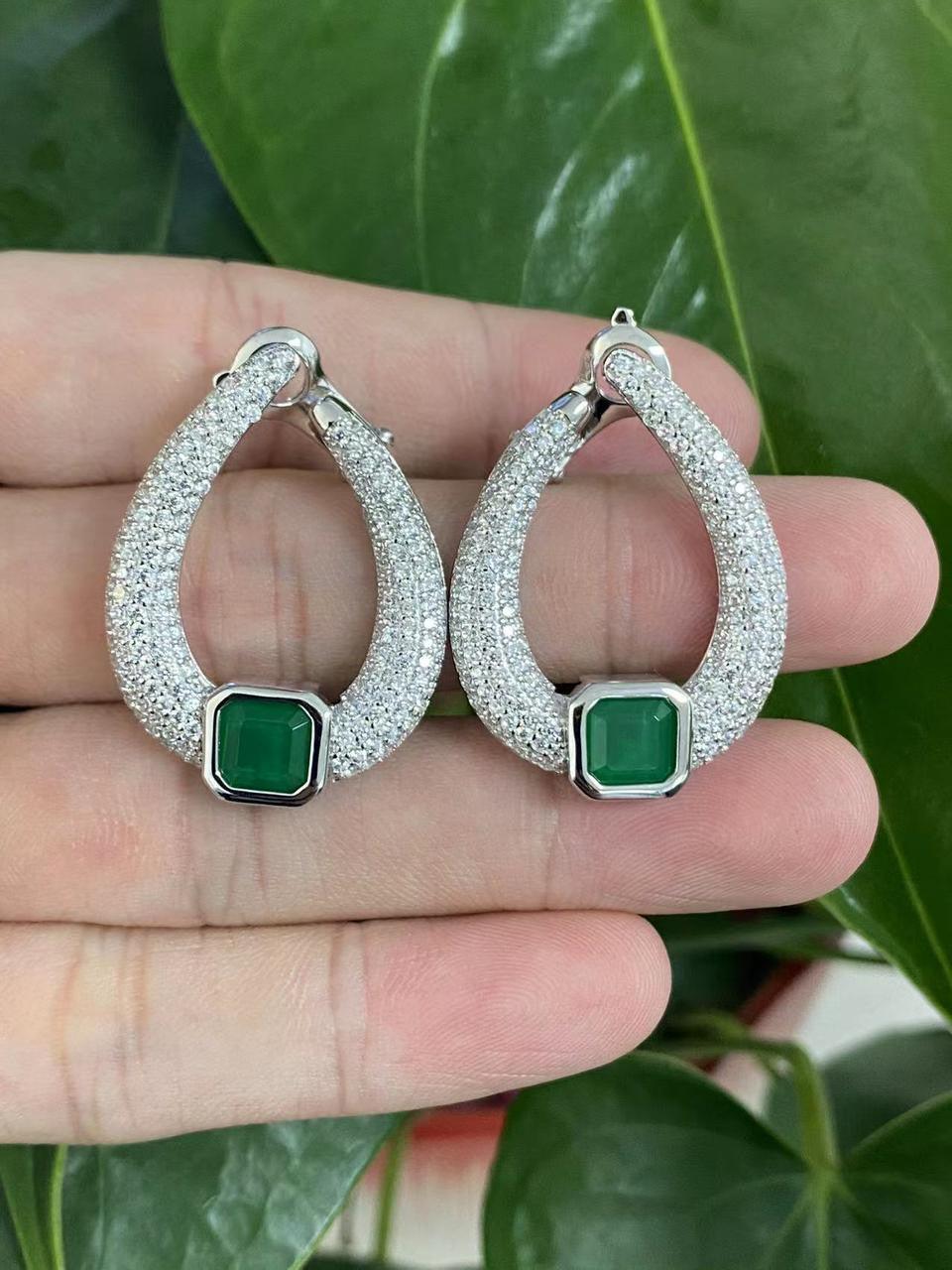 Teardrop Crystal Hoop Earrings with Emerald Accent - Available in Multiple Colors