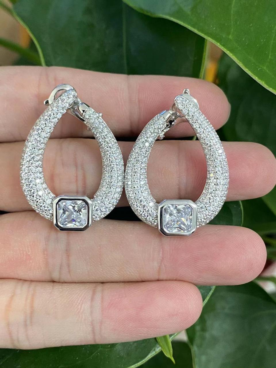 Teardrop Crystal Hoop Earrings with Emerald Accent - Available in Multiple Colors