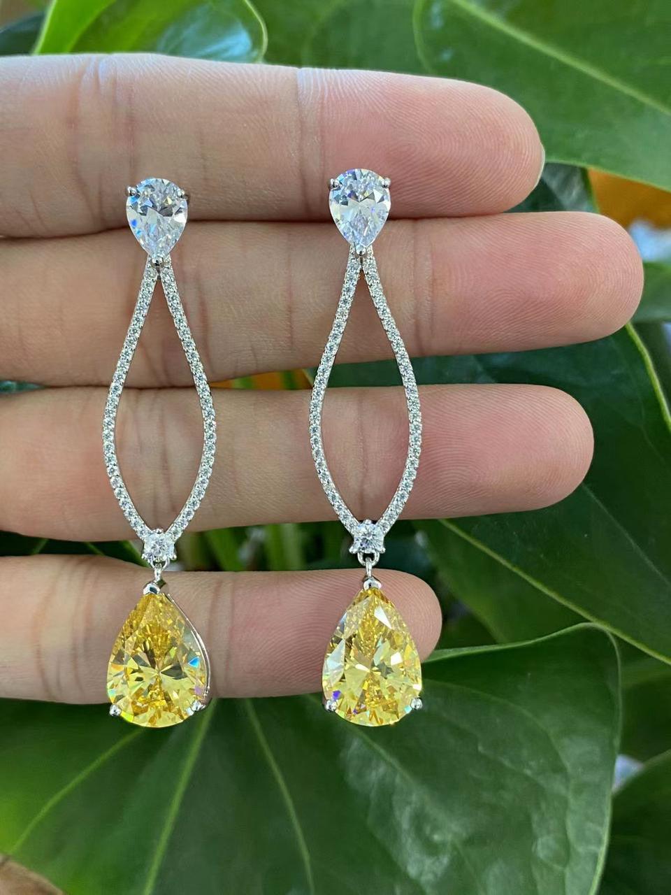 Luxury Elongated Drop Earrings with Citrine-Yellow Crystals