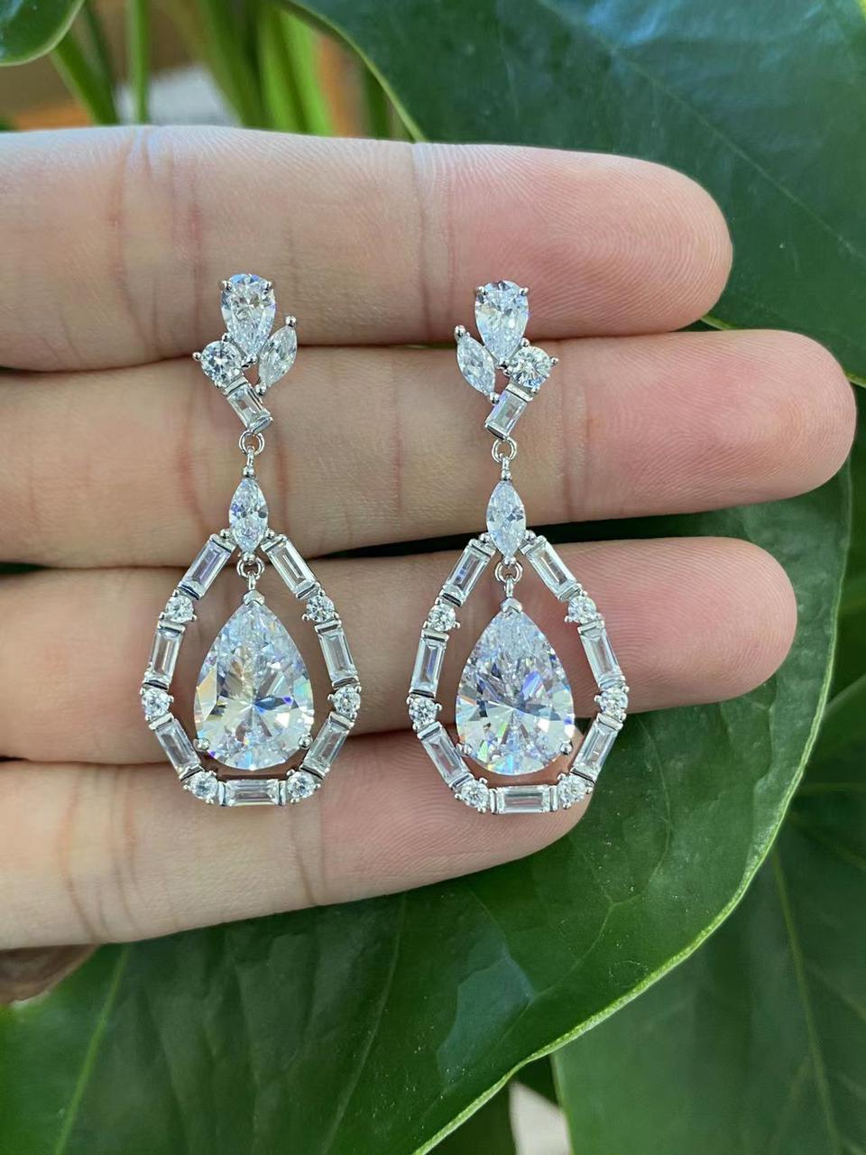 Stunning Crystal Drop Earrings with Diamond-Like Accents