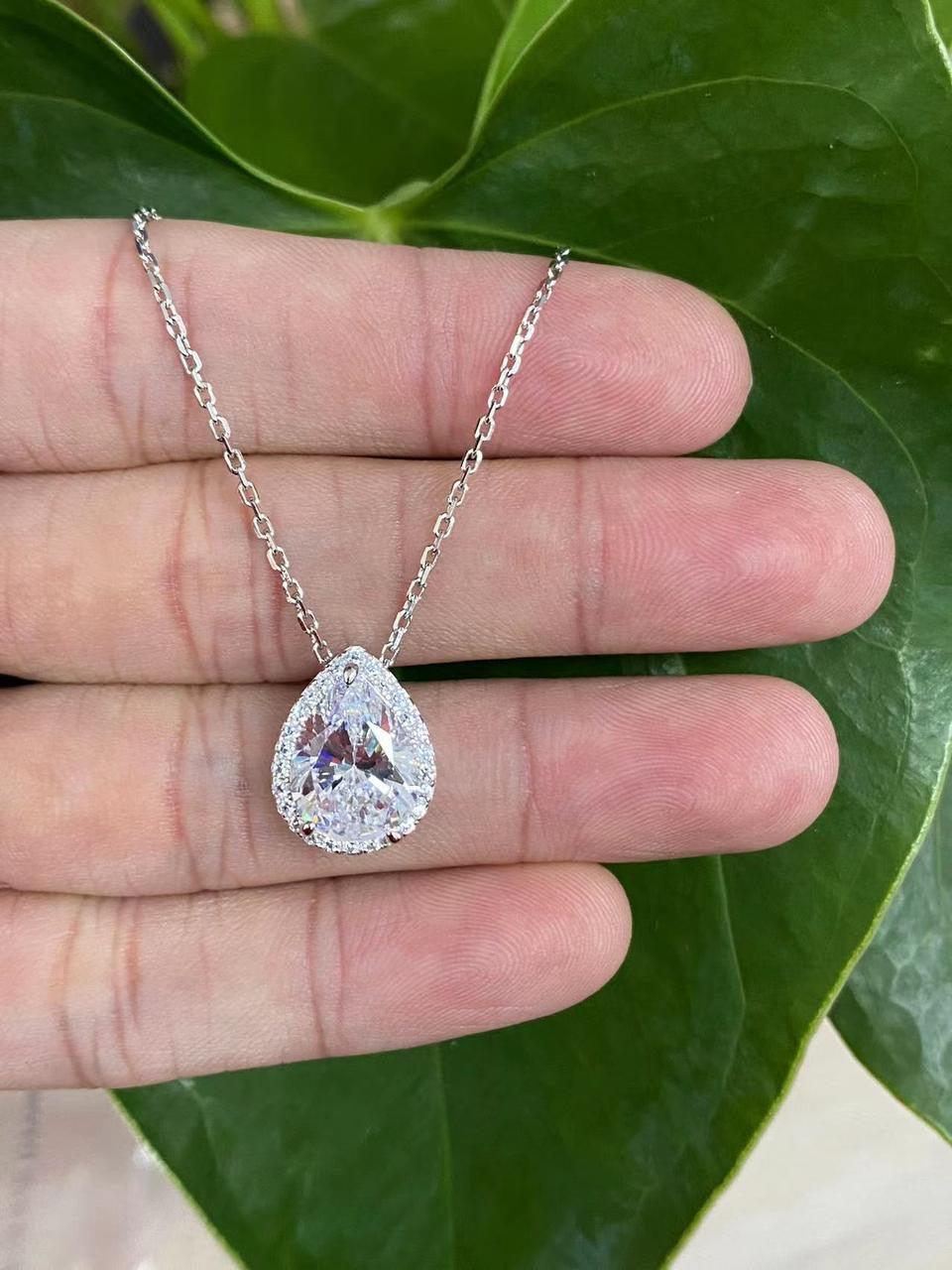 Crystal Pear Drop Pendant Necklace - Classic Halo Design