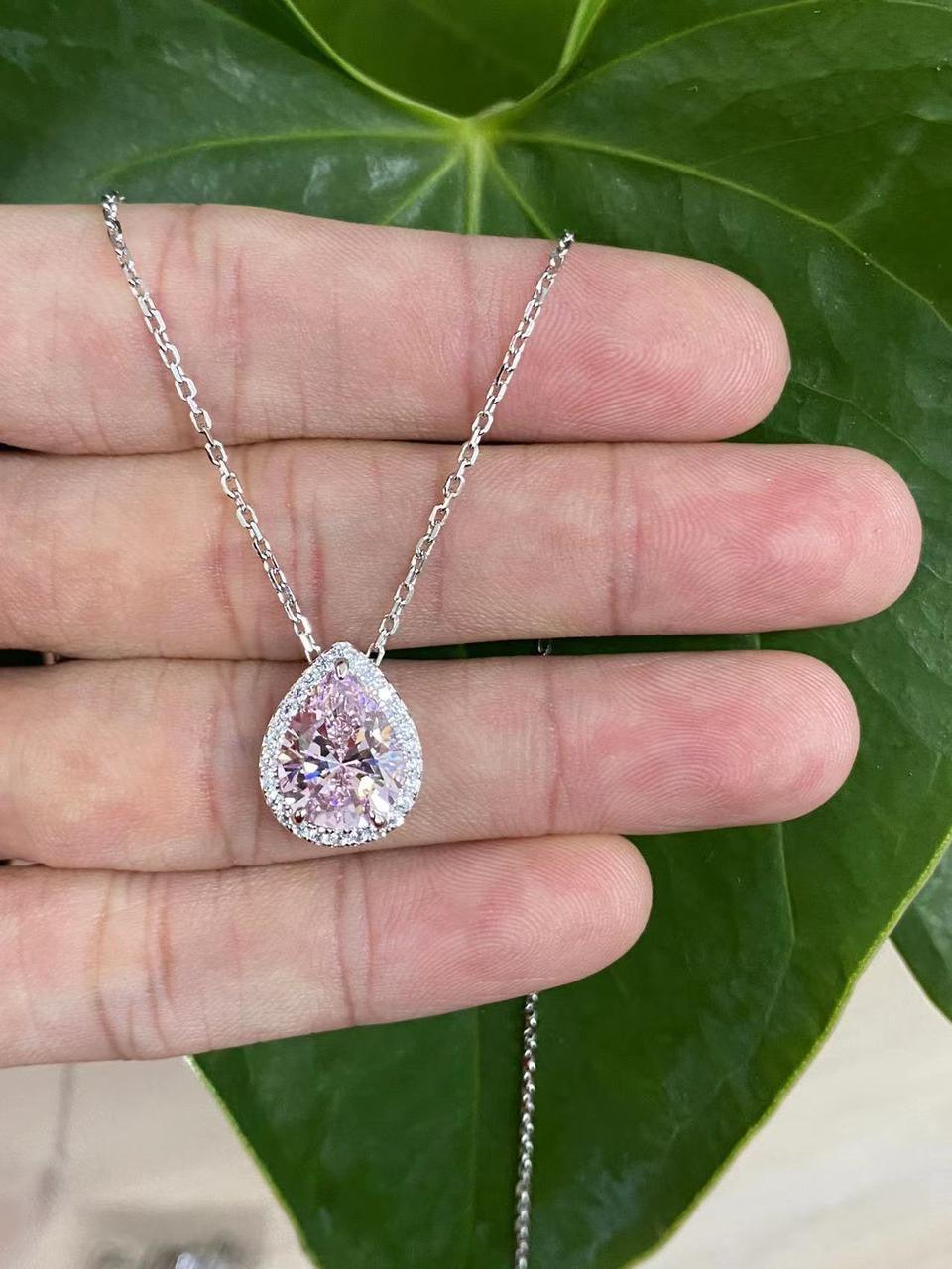 Crystal Pear Drop Pendant Necklace - Classic Halo Design