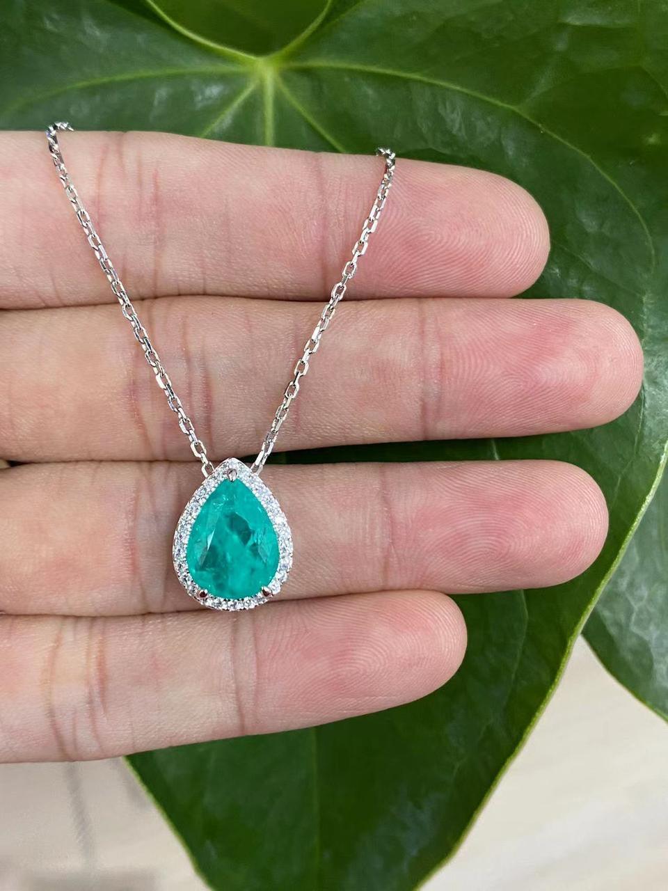 Crystal Pear Drop Pendant Necklace - Classic Halo Design