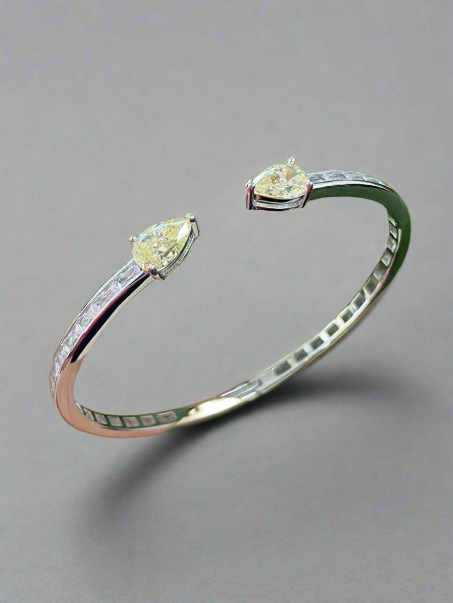 Modern Crystal Teardrop Open Cuff Bracelet