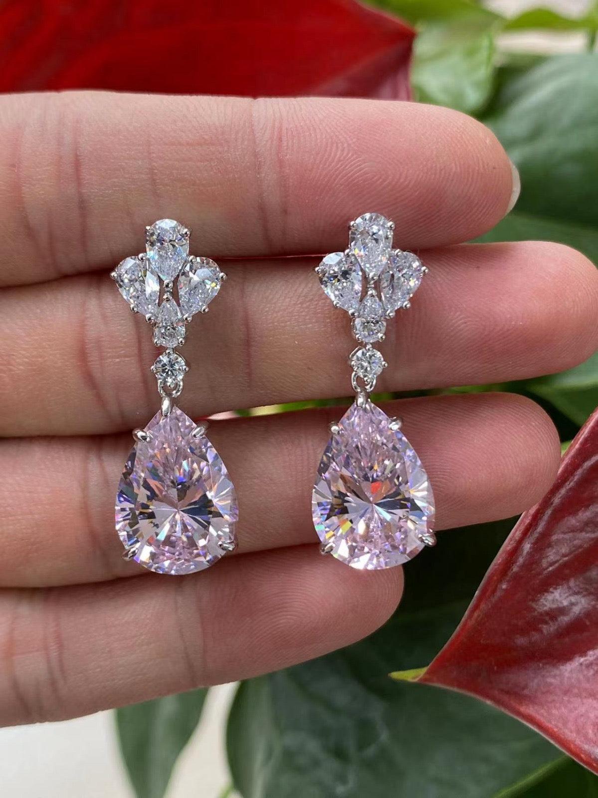 Luxury Crystal Flower Drop Earrings with Turquoise Teardrops