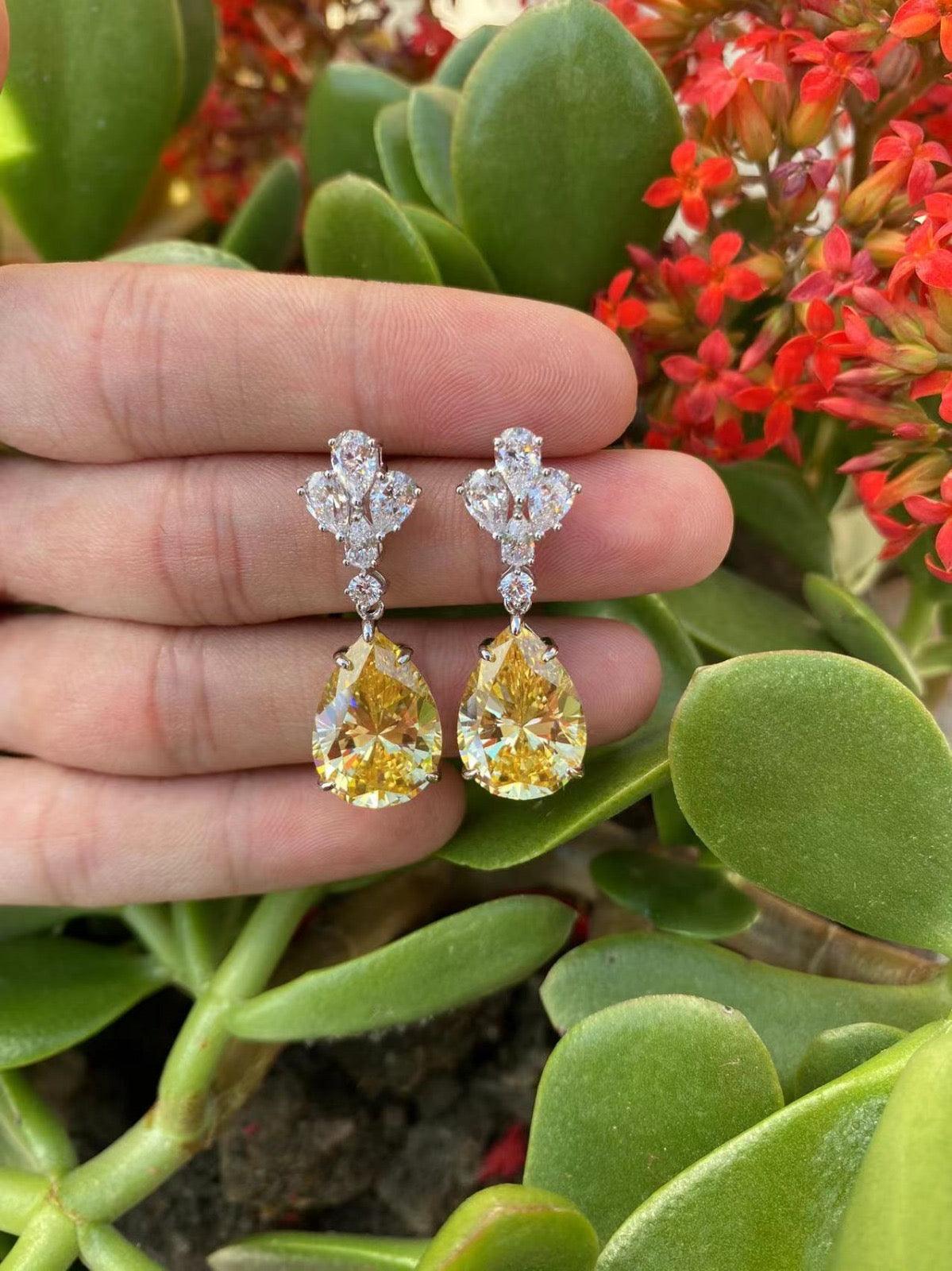 Luxury Crystal Flower Drop Earrings with Turquoise Teardrops