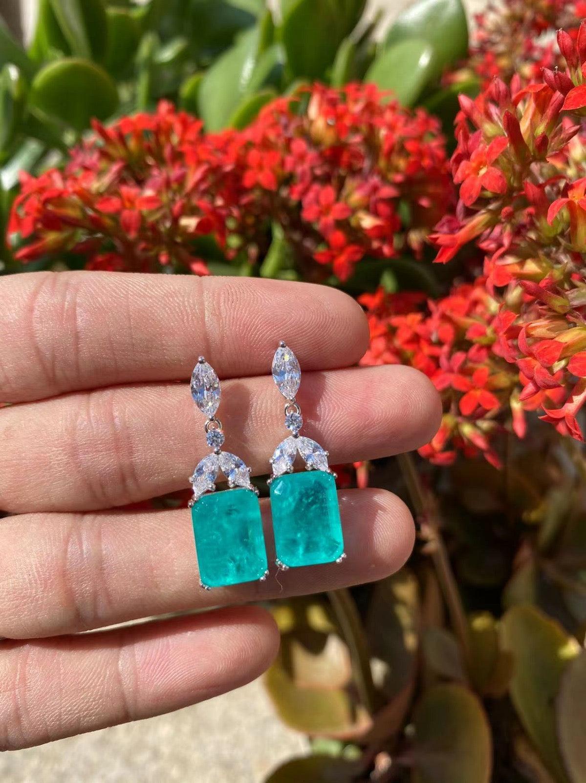 Vintage-Inspired Pink Crystal Drop Earrings with Emerald Cut