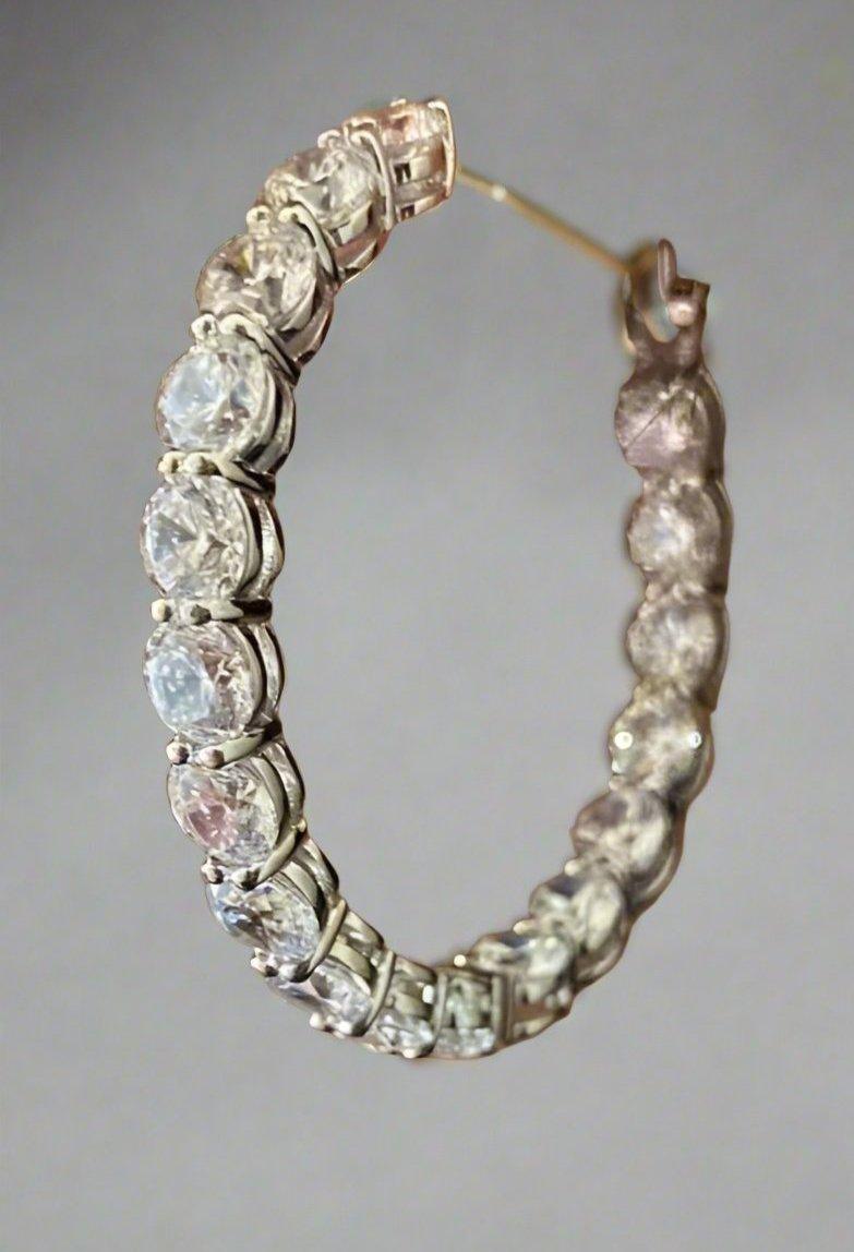 Crystal Embellished Silver-Toned Hoop Earrings