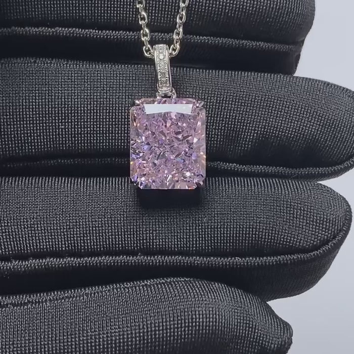 Pink Radiant Cut Solitaire Necklace - Elegant Chain Design