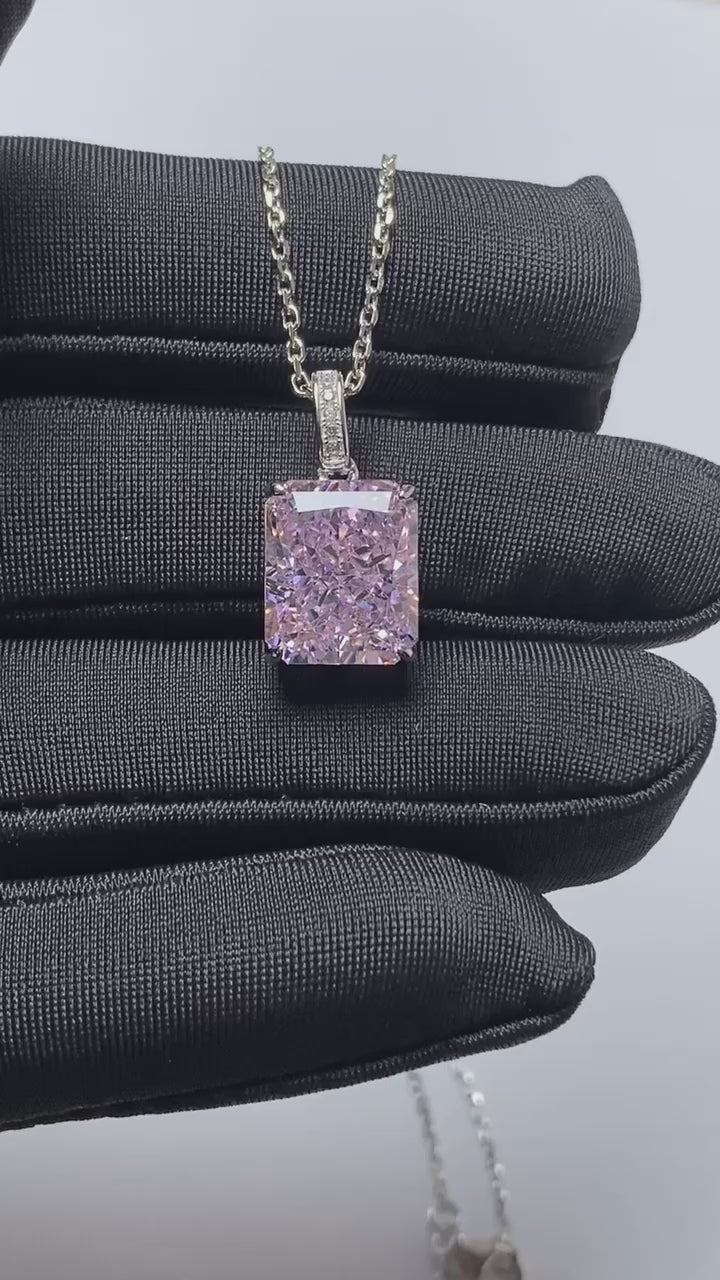 Pink Radiant Cut Solitaire Necklace - Elegant Chain Design