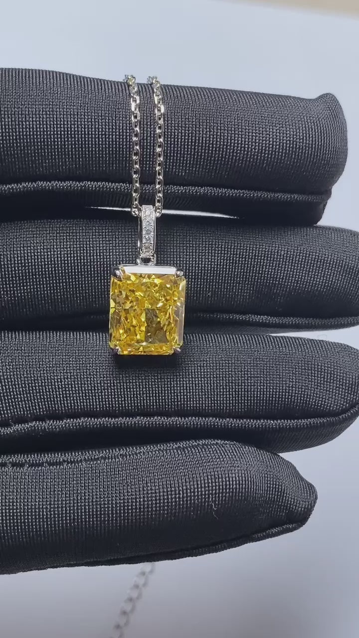 Golden Yellow Radiant Cut Solitaire Necklace - Luxury Chain Design